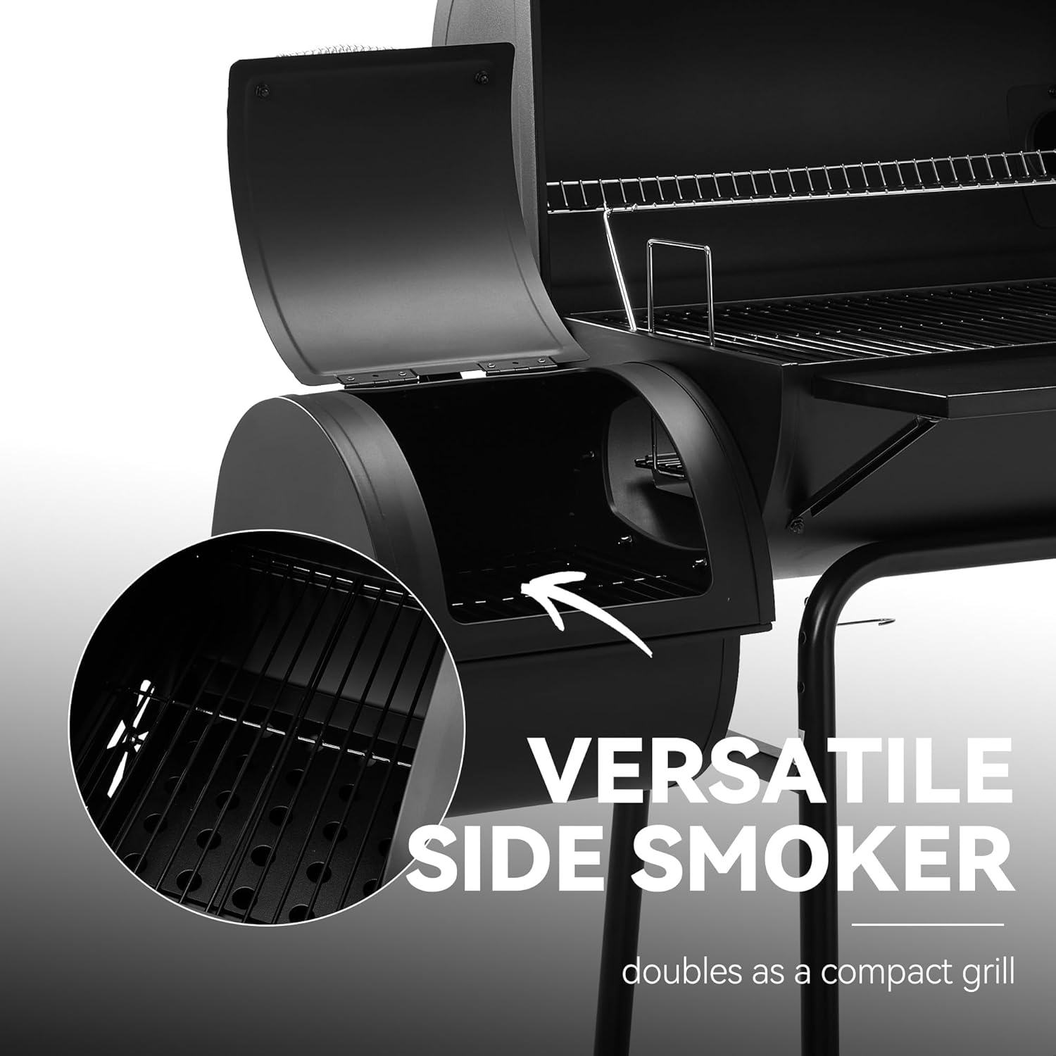 Gourmet BBQ Charcoal Grill and Offset Smoker, 30'' L, 800 Square Inch, Outdoor for Camping, Black