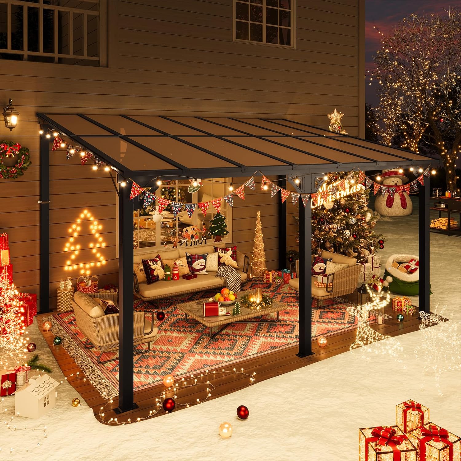 10' x 14' Gazebo, Wall Mounted Gazebos Pergola, Outdoor Patio, Gazebo Awnings with Sloped Roof, for Porch, Deck, Backyard