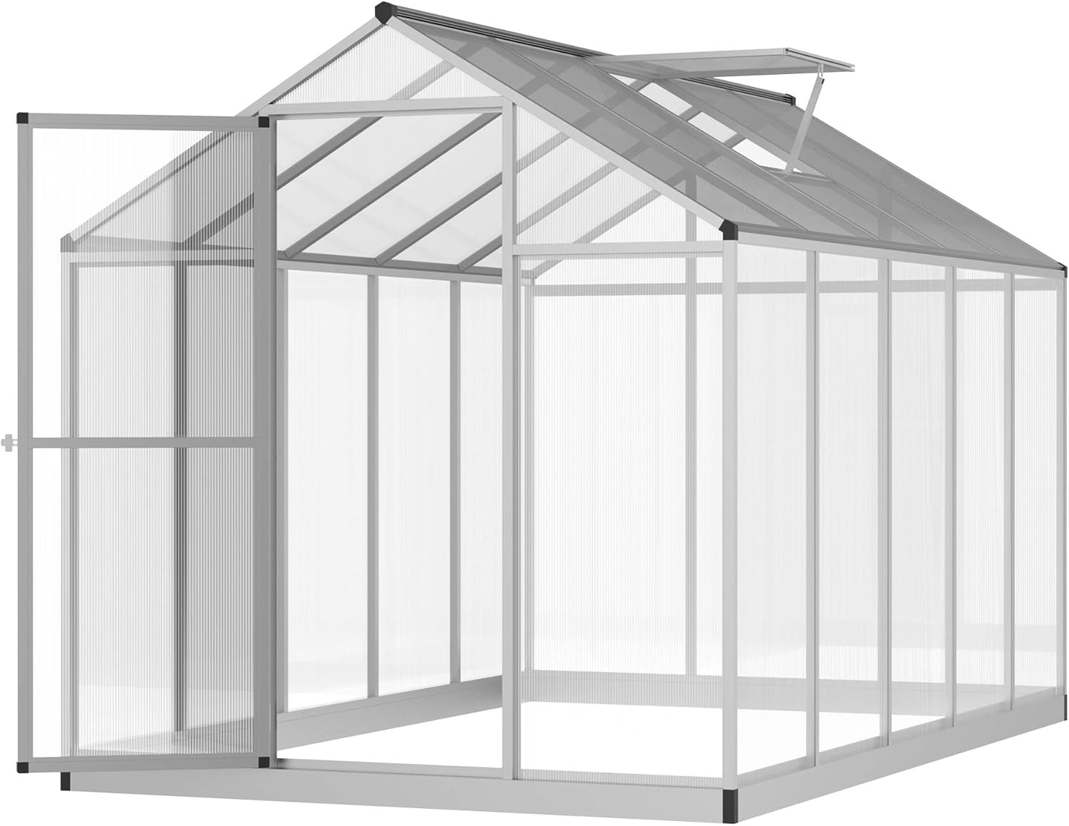 6' x 8' x 6.4' Polycarbonate Greenhouse, Aluminum Walk-in Green House Kit Garden, Plants Grow with Rain Gutter and Roof Vent
