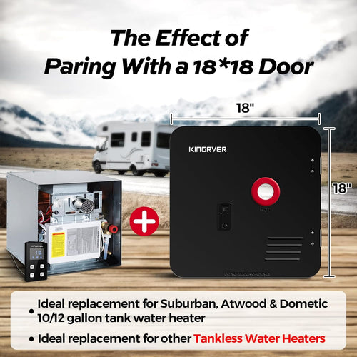 18 x 18 Inches Black Door kit - This Only for KINGRVER RV Tankless Water Heaters without Door, Water Heater not Included, Galvanized Steel