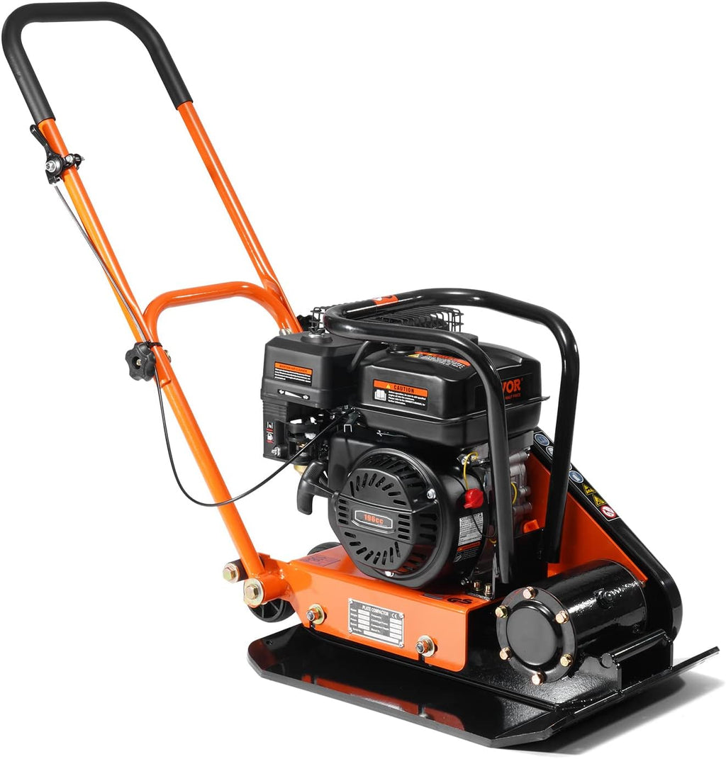 6.5HP Plate Compactor, 196CC Gas Engine, 4200 lbs Vibratory Compaction Tamper, 22.1x15.9 in Plate Power Jumping Jack Tamper, 5600 VPM Pavement Compactor for Walkways, Asphalts, Paver Landscaping