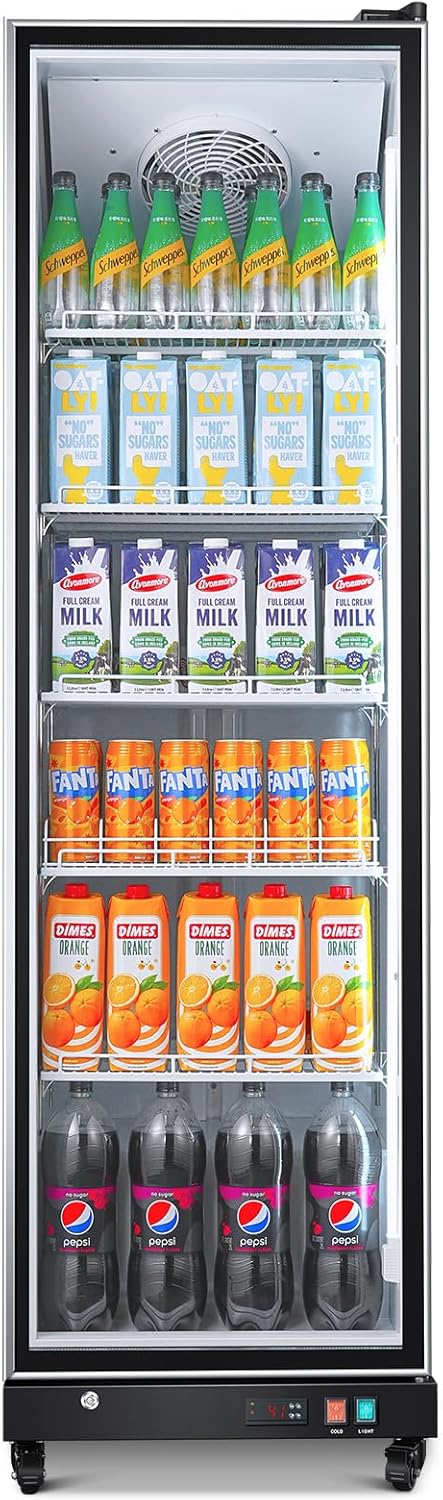 Commercial Glass Door Display Refrigerator,12.5 Cu.Ft Merchandiser Drink Refrigerator,Upright Commercial Bar Beverage Fridge,Display Drink Cooler with Soft LED Light