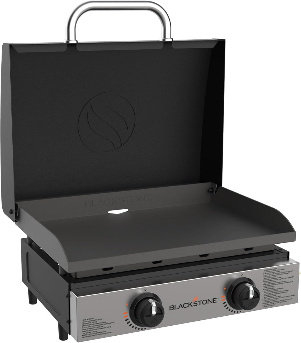 Tabletop Griddle with Stainless Steel Front Plate and Hood - 22", Black
