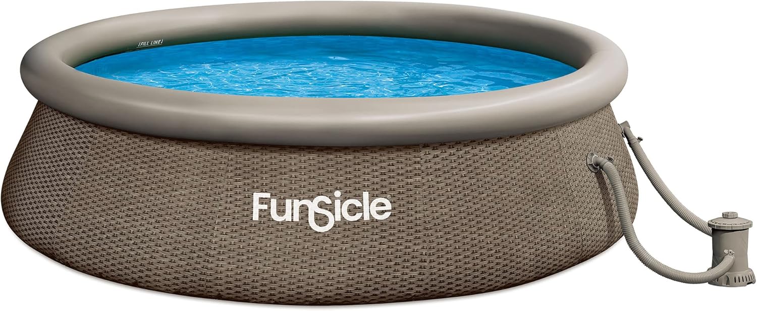 12ft x 36in Round Inflatable Above Ground Swimming Pool with Filter Pump – Easy Setup with Top Ring Design