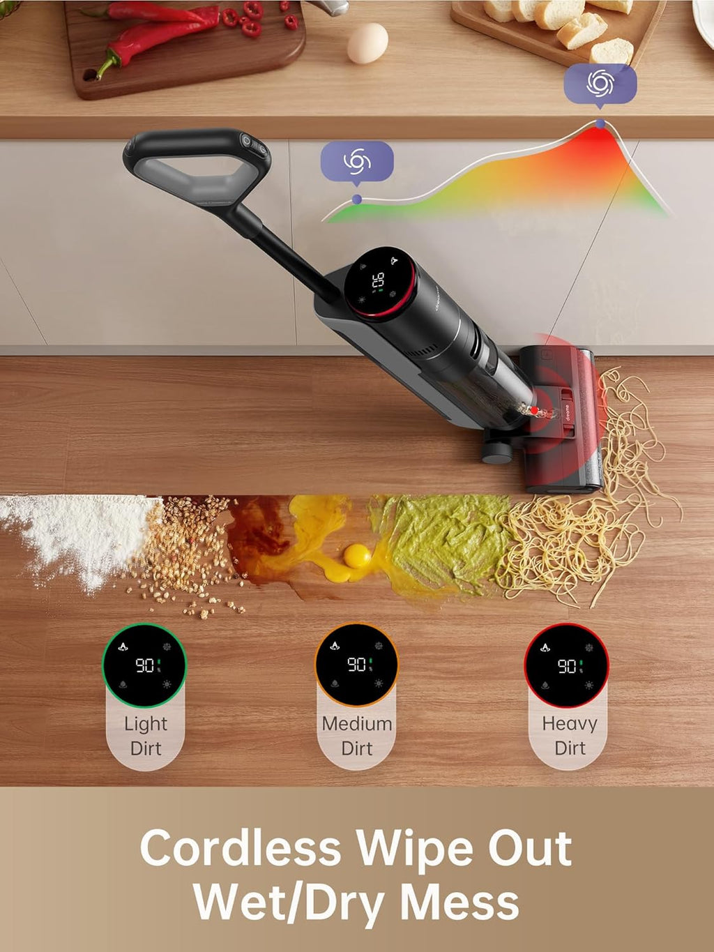 Wet Dry Vacuum Cleaner, Smart Floor Cleaner Cordless Vacuum and Mop for Hard Floors, One-Step Edge to Edge Cleaning with Hot Air Drying
