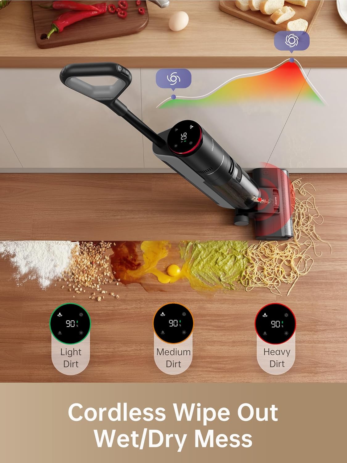 Wet Dry Vacuum Cleaner, Smart Floor Cleaner Cordless Vacuum and Mop for Hard Floors, One-Step Edge to Edge Cleaning with Hot Air Drying