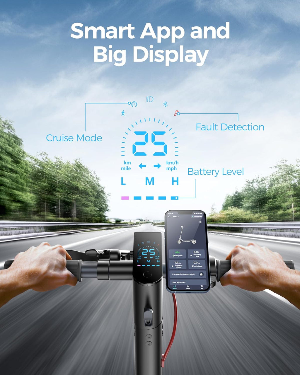 Electric Scooter A6L ECO,Electric Scooter Adults with 10IN Shock Absorbing Tires,10.2AH Big Battery,Max 350W Motor,19 Miles Long Range,APP Control,Rated 15.5MPH, E Scooter for Teens and Adults