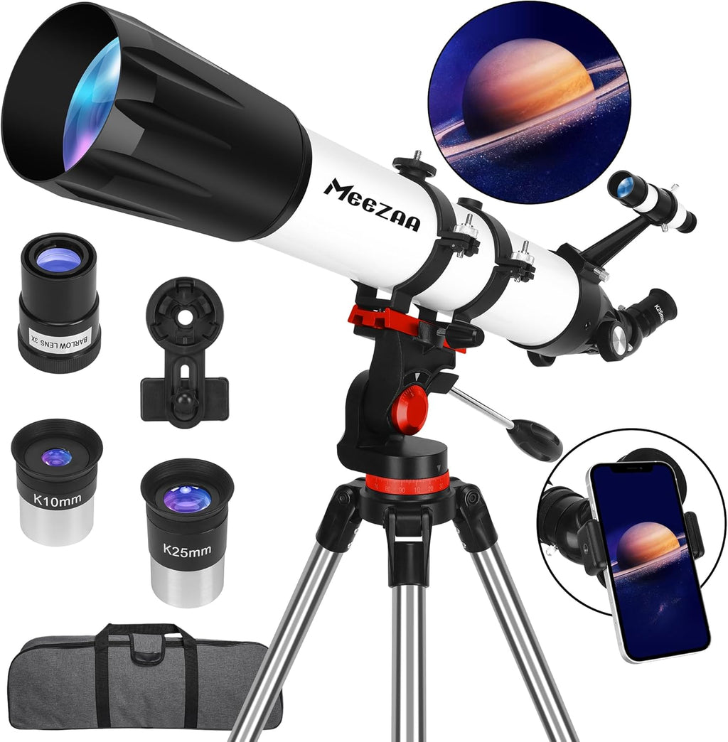 Telescope, Telescope for Adults High Powered Professional, 90mm Aperture 800mm AZ Mount Refractor Telescopes for Kids & Astronomy Beginners with Stainless Tripod & Carrying Bag & Phone Adapter