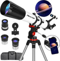 Telescope, Telescope for Adults High Powered Professional, 90mm Aperture 800mm AZ Mount Refractor Telescopes for Kids & Astronomy Beginners with Stainless Tripod & Carrying Bag & Phone Adapter
