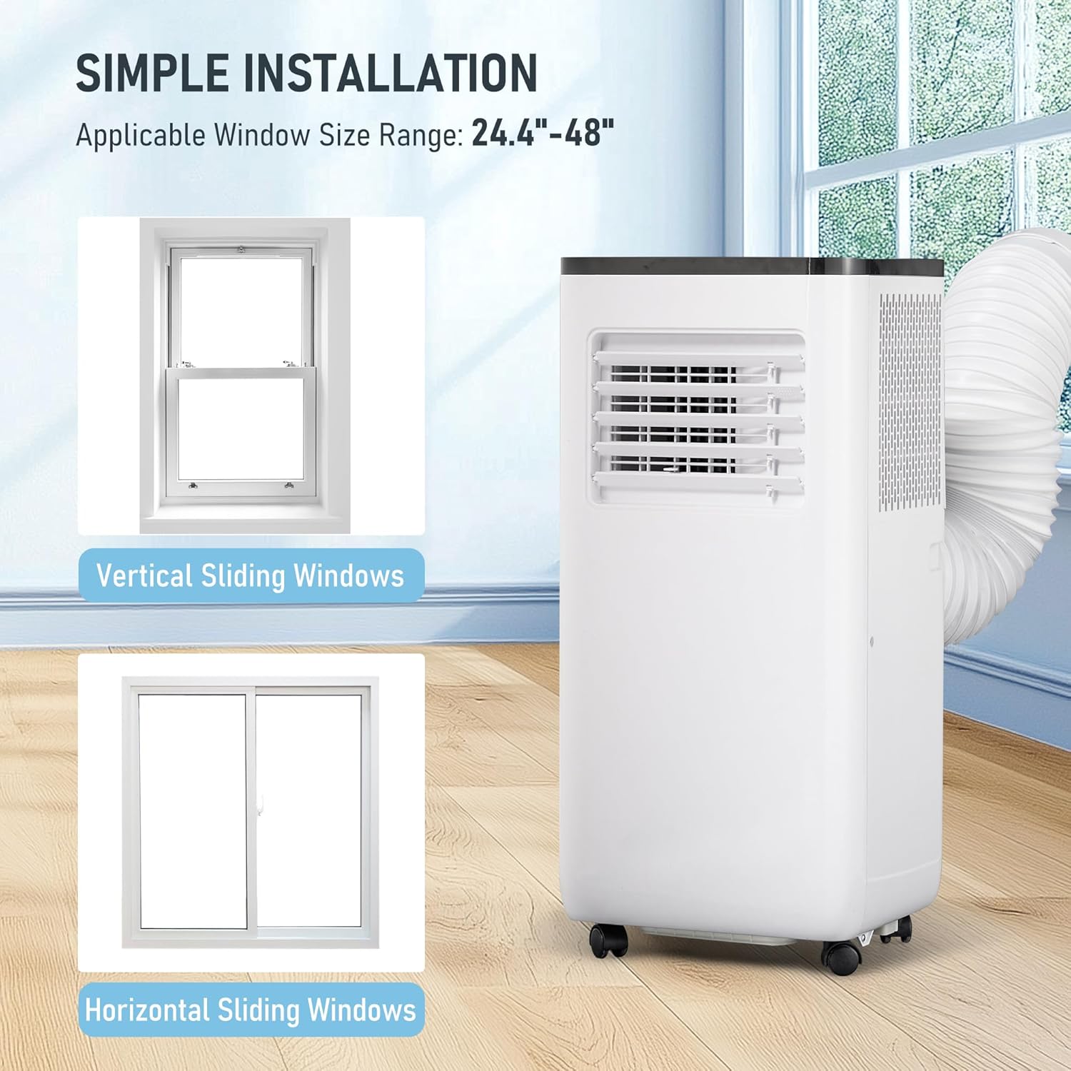 Portable Air Conditioner, 10000 BTU 3-in-1 Cooling, Dehumidifier, Fan with Remote Control, 24H Timer, LED Display, Sleep Function, Child Lock for Home, Office, Bedroom (Window Kit Included)