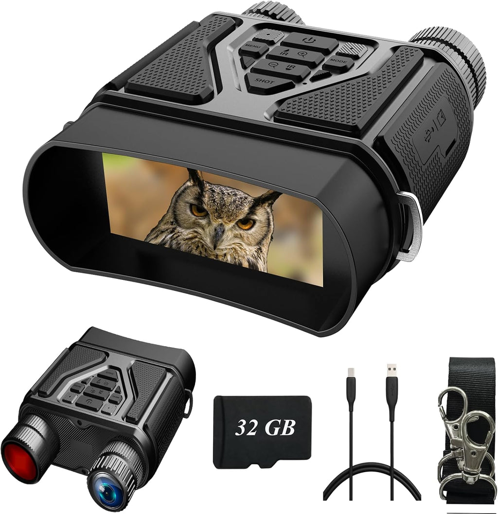 Night Vision Goggles - Night Vision Binoculars for Adults, FHD 1080P Infrared Digital Night Vision with 8X Zoom, 4000mAh Rechargeable Hunting Night Vision with 32GB Card (Black)