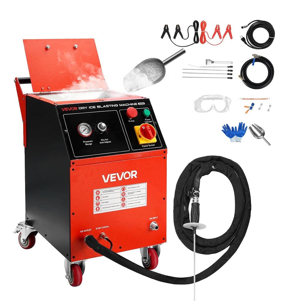 Dry Ice Blasting Machine, 11LBS (5KG) Capacity Dry Ice Cleaning Machine with 4 Nozzles, Adjustable Pressure, Movable Blaster Cleaner for Automotive Ship Aviation Chemical, 120V