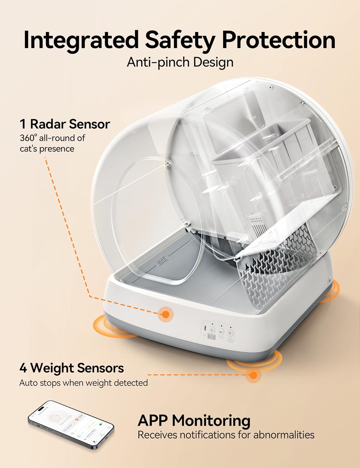 Self-Cleaning Cat Litter Box, Integrated Safety Protection Automatic Cat Litter Box for Multi Cats, Extra Large/Odor Isolation/APP Control Cat Litter Box