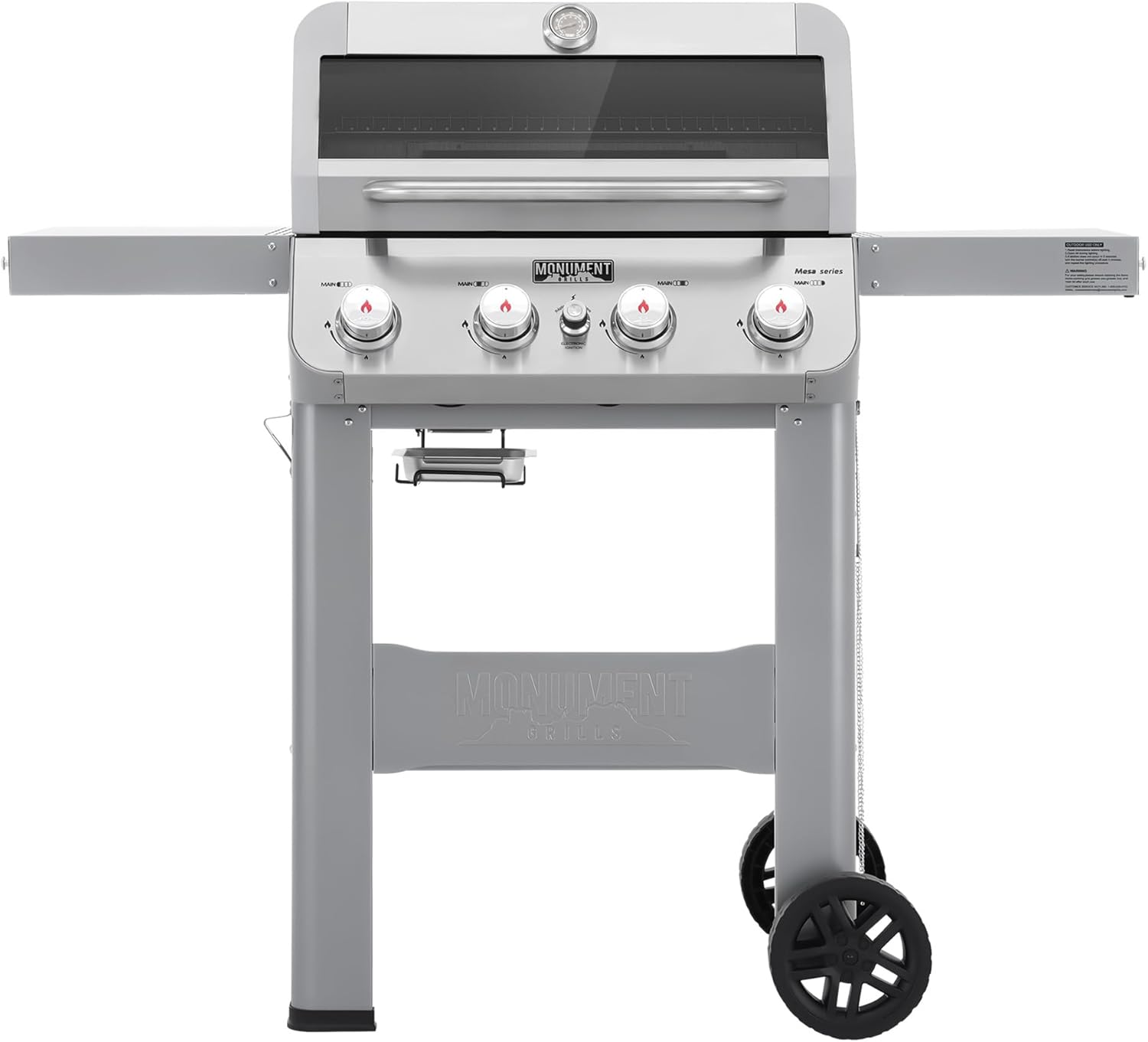 4-Burner Liquid Propane Gas Grill, Silver Stainless Steel Grill Outdoor Patio Garden Barbecue Grill with Clearview® Lid and One Foldable Shelves, Mesa400MF