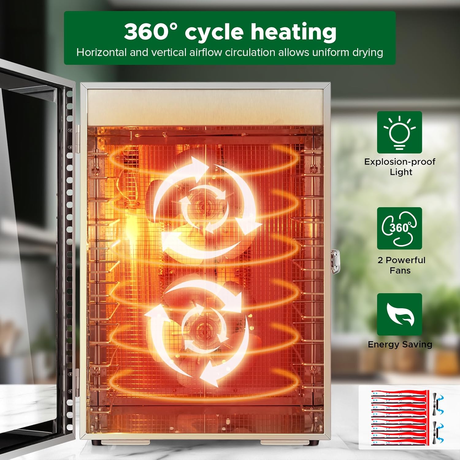 Food Dehydrator Machine, 12 Trays ALL Stainless Steel, Dual fan 360° Efficient Drying, 24H Adjustable Timer & 30℃ to 90℃ Temperature Control, Overheat Protection, 800W