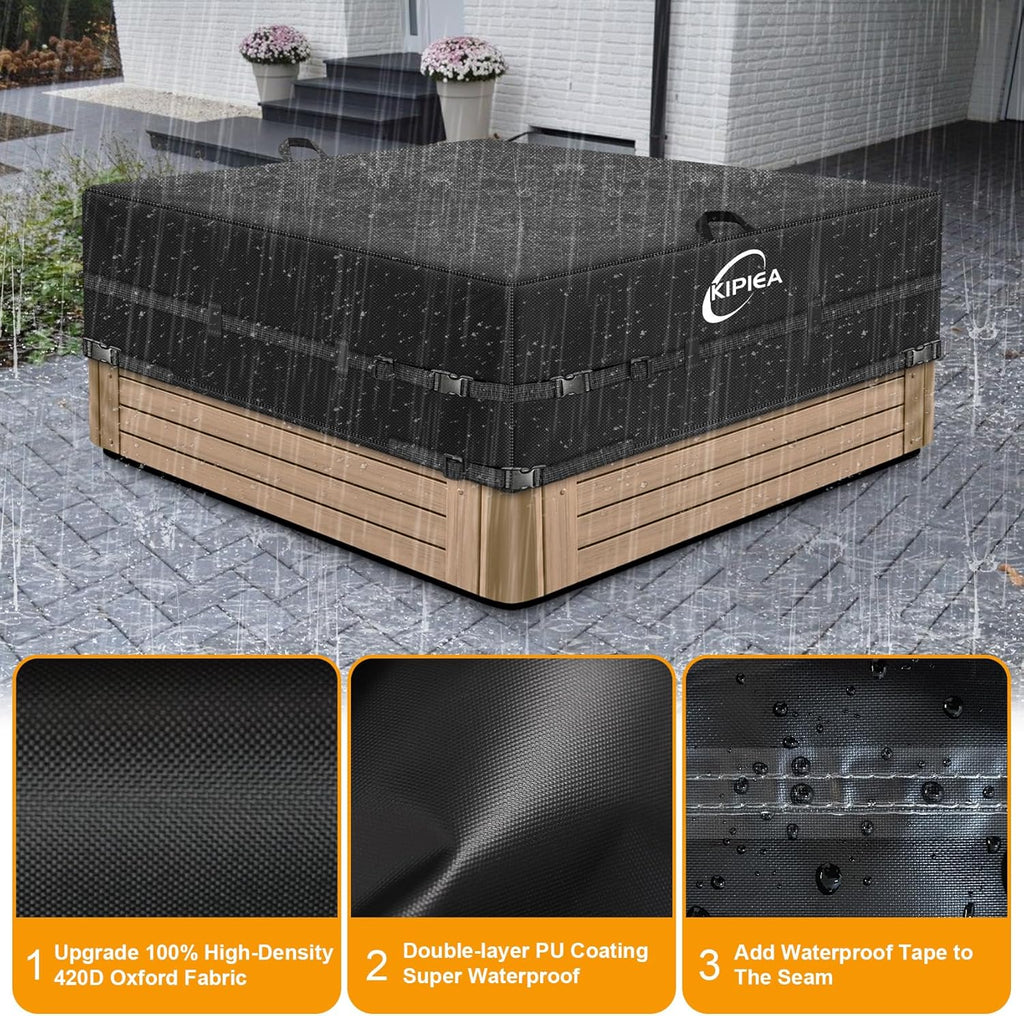 Kipiea Waterproof Square Hot Tub Cover Protector, Heavy Duty Polyester SPA Cover UV Protection Cover for Hot Tub (85" L x 85" W x 20" H)