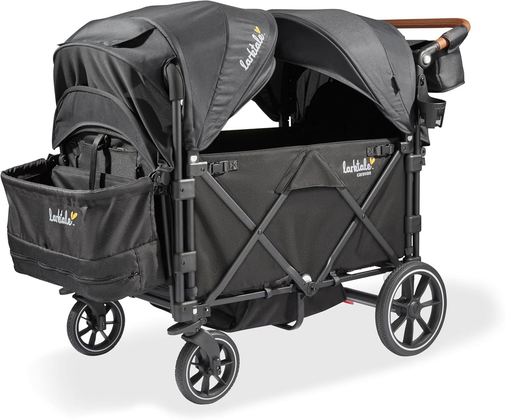 Foldable Stroller/Wagon for Kids & Babies - Seats up to Four Passengers - 214 lbs Total Weight Capacity - Dual Sun Canopies, Adjustable Handlebar