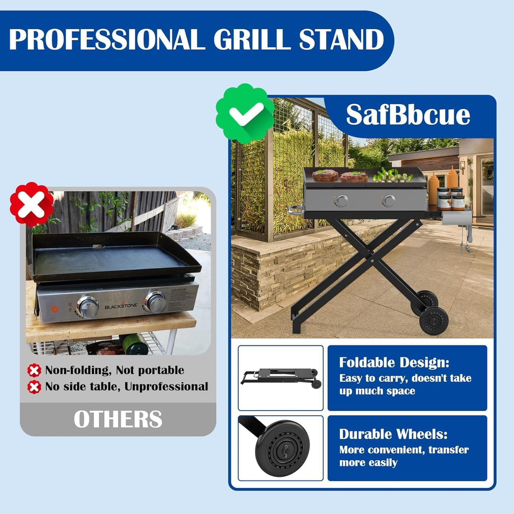 Portable Grill Table for Blackstone 22 Inch 17 Inch Tabletop Griddle Accessories Folding BBQ Table, Outdoor Grill Stand for Blackstone 22" 17" Griddle Stand with Wheels Side Table