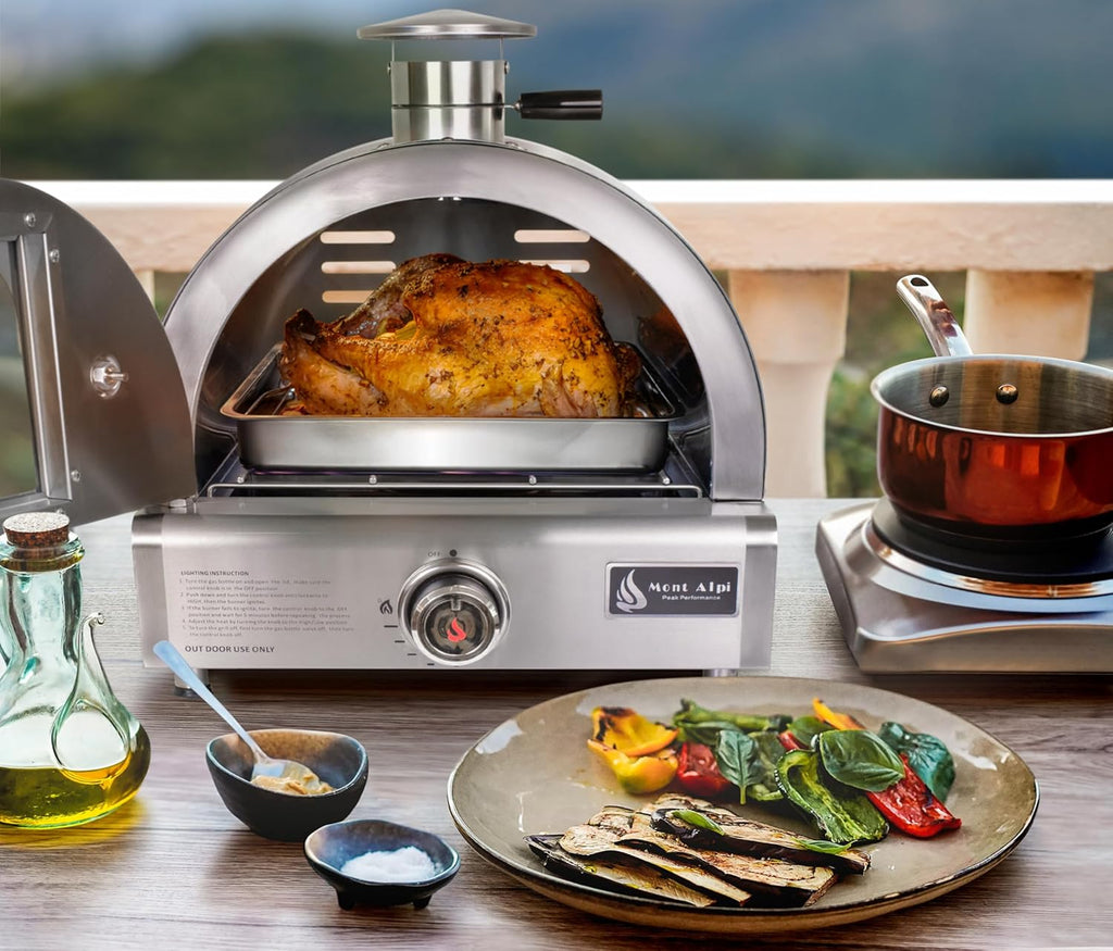12000 BTU Multi-Fuel Countertop Table Top Stainless Steel Portable Outdoor Cooking Kitchen Backyard Propane Gas Pizza Making Baking Oven Roasting Grill - Pizza Stone Included