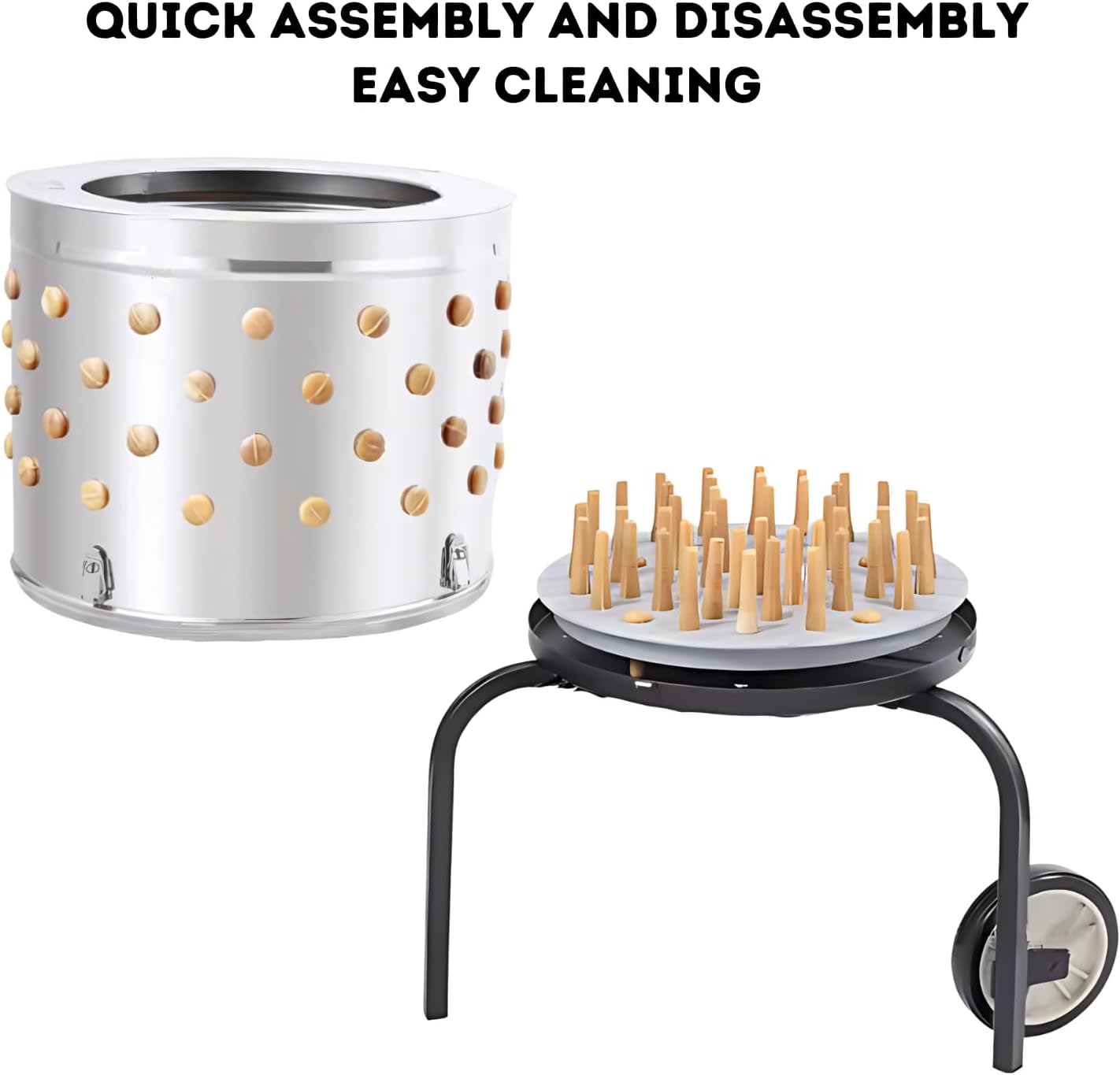 Stainless Steel Chicken Plucker, 92 Silicone Fingers, 20 inch Drum Diameter, Mobile with Wheels, Heavy Duty, Feathers Remover.