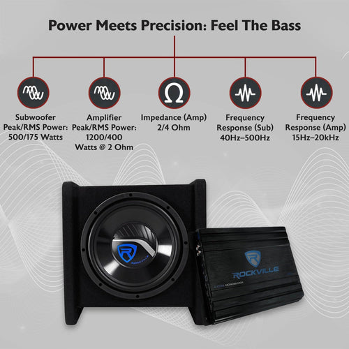 1200W Dual 12" Car Subwoofer Enclosure, Mono Amplifier, Amp Kit, Deep Bass, Durable Build, Easy Install, Perfect for Car Audio Enthusiasts