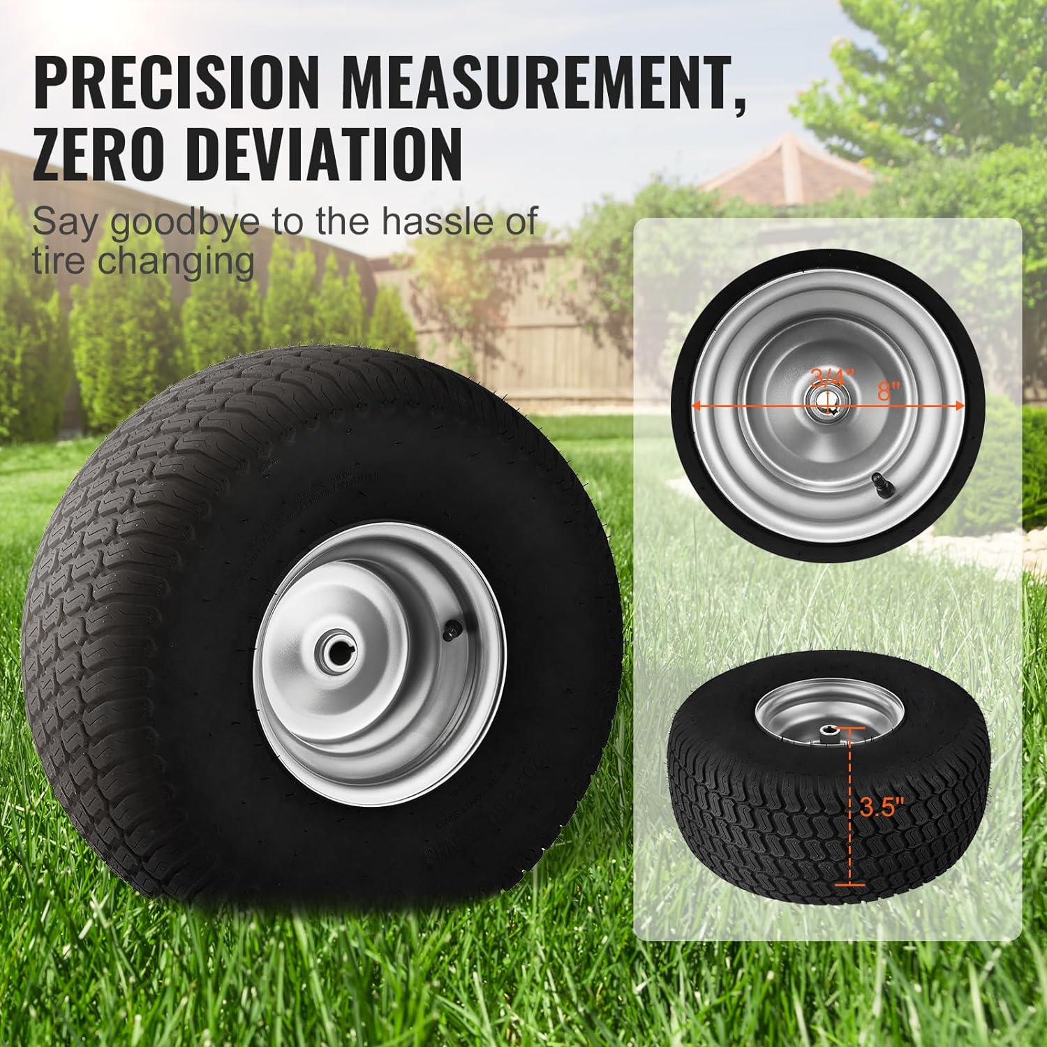 Lawn Mower Tires, 15x6-6" Lawn Tractor Tires, 2-Pack Tire and Wheel Assemblies, Turf Pneumatic Tires with 3" Centered Hub and 3/4" Bushing Size, 16 PCS Adapters for Riding Mowers Lawn Tractors