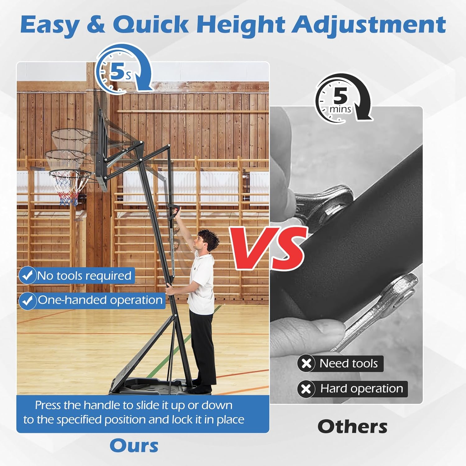 4.9-10 FT Height Adjustable Basketball Goal with 44 Inch PC Backboard, Rebound Plate & Wheels for Teens Adults, Portable Basketball Hoop for Indoor & Outdoor