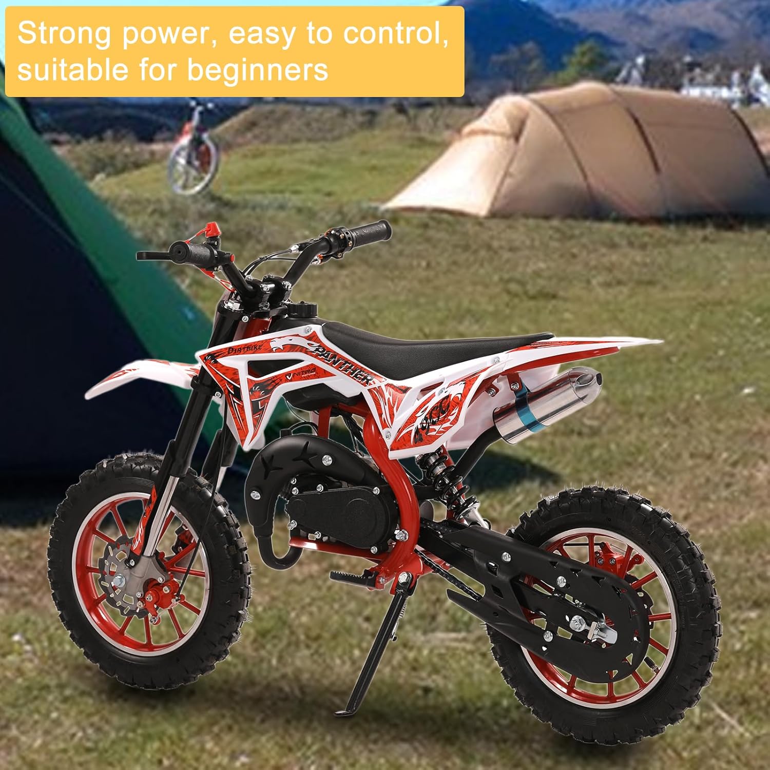 Kids Dirt Bike 49cc 2-Stroke, 40KM/H Gas Powered Dirtbike, Off Road Mini Motorcycle with Front Rear Disc Brakes, Mini Dirt Bike for Children Aged 5-16