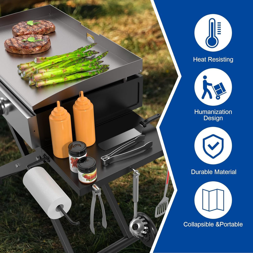 Portable Grill Table for Blackstone 22 Inch 17 Inch Tabletop Griddle Accessories Folding BBQ Table, Outdoor Grill Stand for Blackstone 22" 17" Griddle Stand with Wheels Side Table