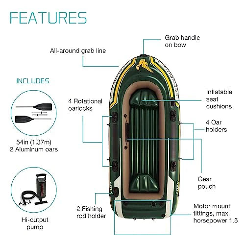 INTEX Seahawk 3 Inflatable Boat Set – 790lb Weight Capacity
