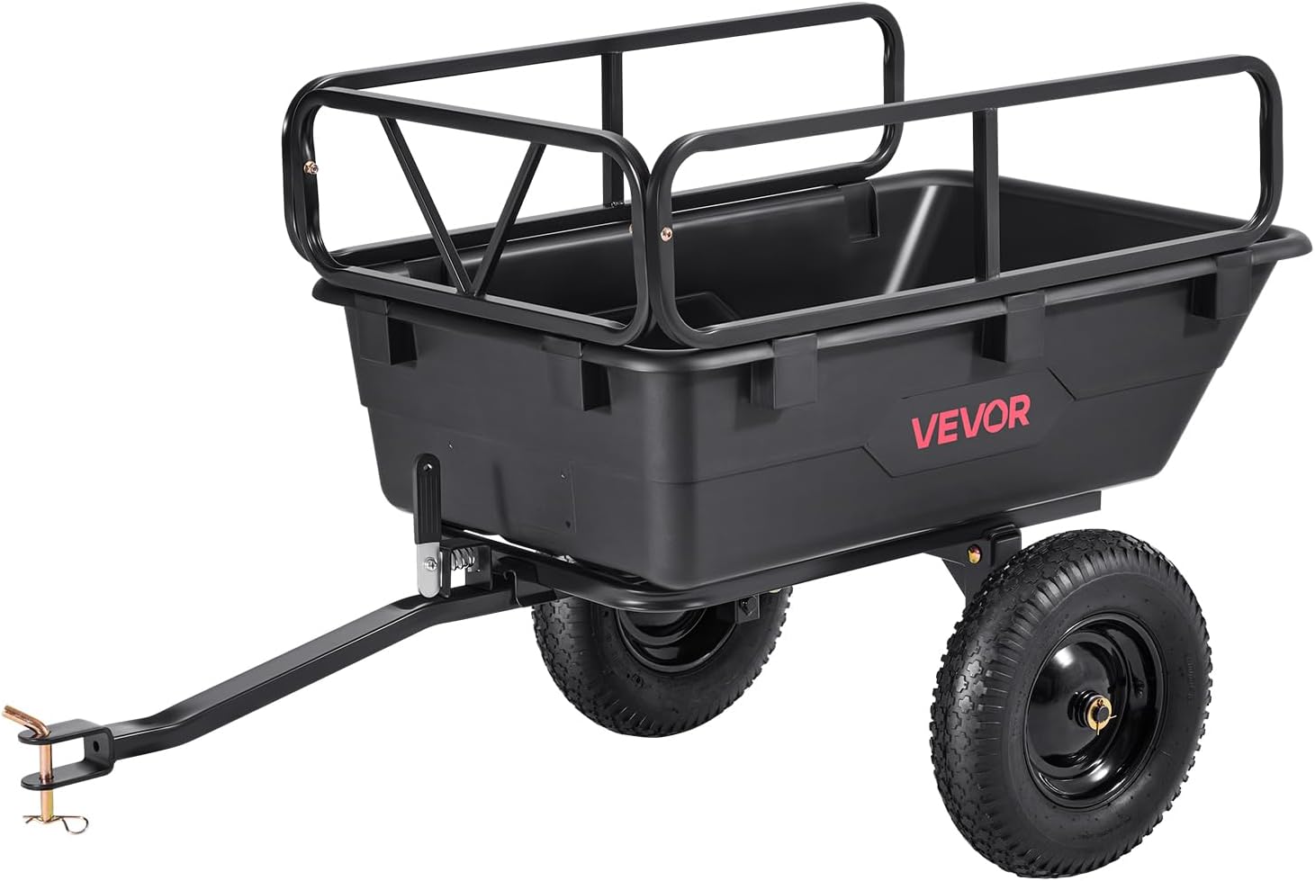 Utility Trailer, 17 Cu. Ft & 600lbs Capacity, ATV UTV Hauling Trailer, Tow Behind Steel Dump Cart with 16" Tires, Hand Pull or Foot Pedal, Heavy Duty Yard Trailers for Lawn Mower Tractor