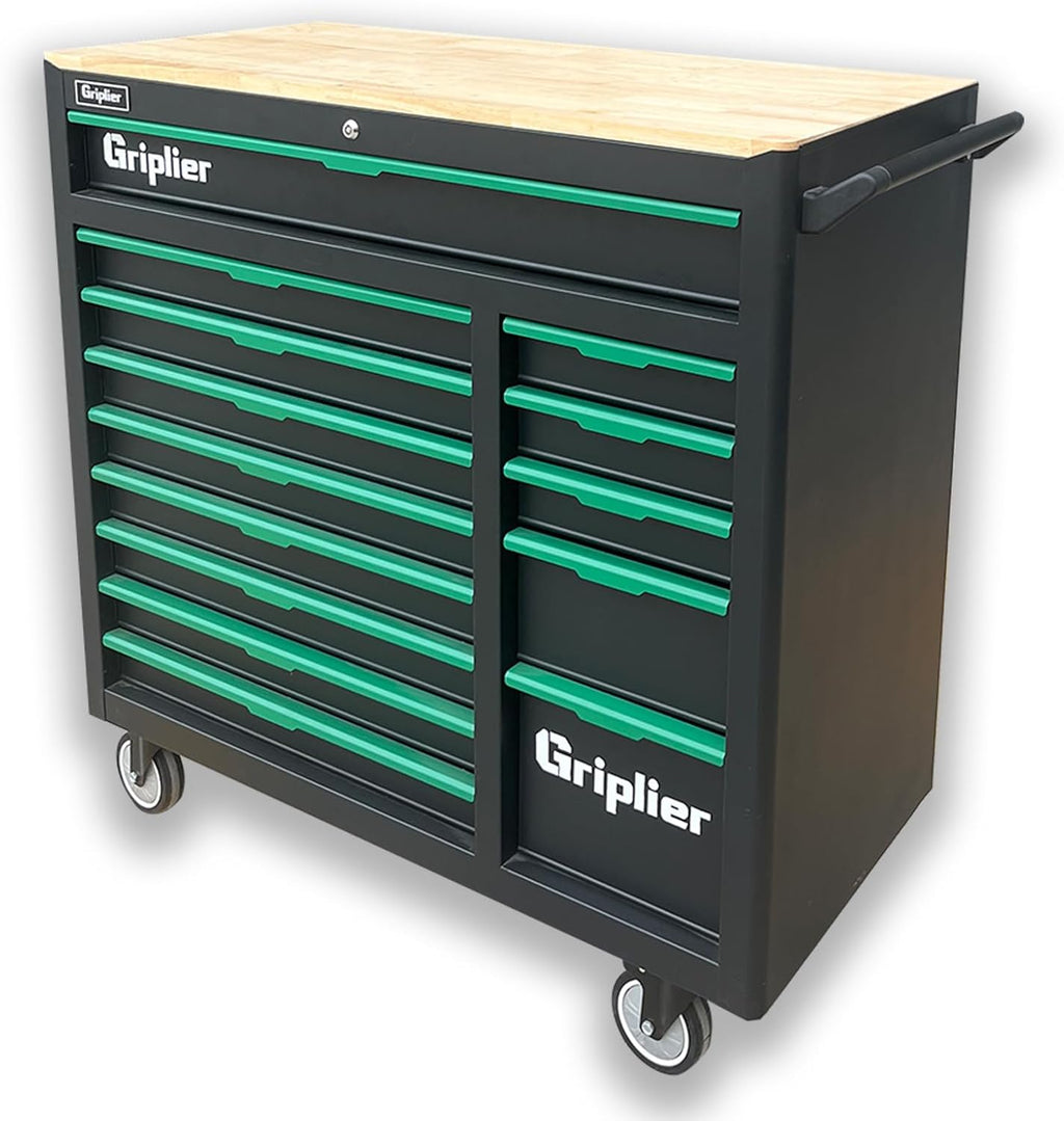 14-Drawers Rolling Tool Chest with Wood Workbench,Brake Casters,Heavy-Duty Steel Cabinet Storage, 46.8W x 18.3D x 42.7H inch