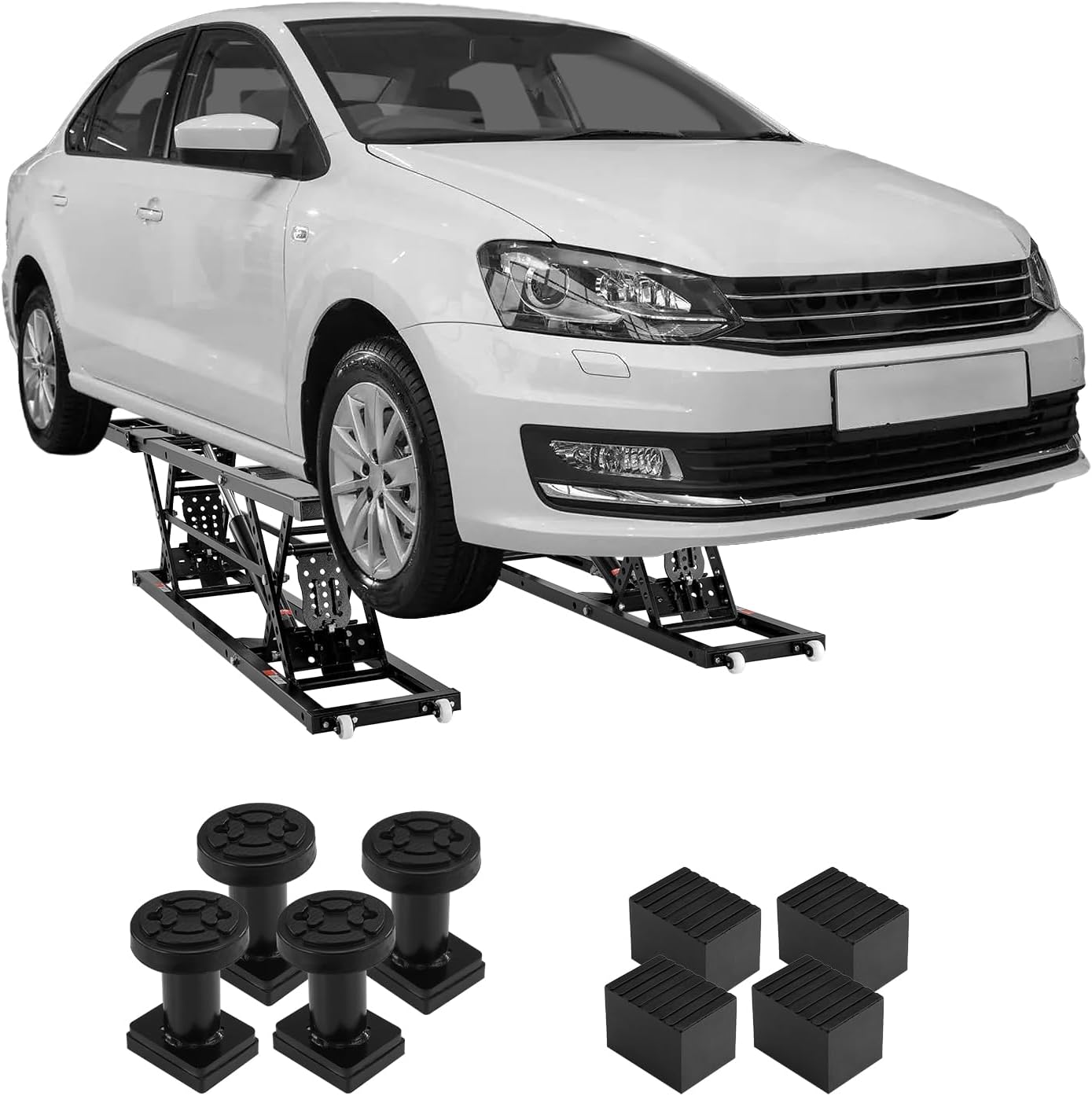 7,000 LBS Capacity Portable Car Lift, with Extended-Length Plates, 26.8" Max. Height, Heavy-Duty Carbon Steel Truck Lift with Power Unit for Home Garage Shop