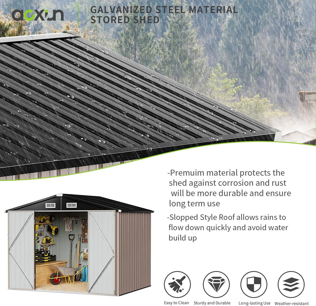 6' x 4' Outdoor Storage Shed, Metal Tool Shed with Lockable Door, Metal Garbage Can, Storage House for Backyard, Garden, Patio, Lawn, Brown