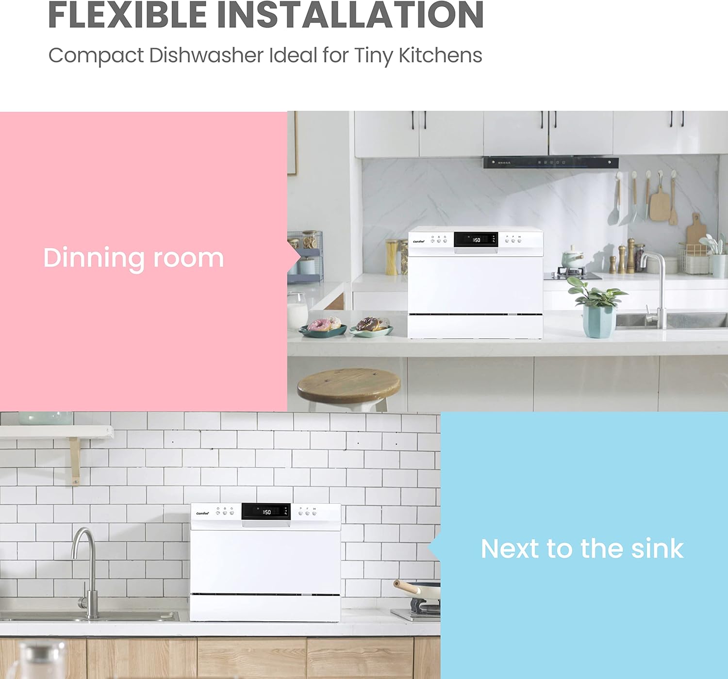 Countertop Dishwasher, Energy Star Portable Dishwasher, 6 Place Settings, Mini Dishwasher with 8 Washing Programs, Speed, Baby-Care, ECO& Glass, Dish Washer for Dorm, RV& Apartment