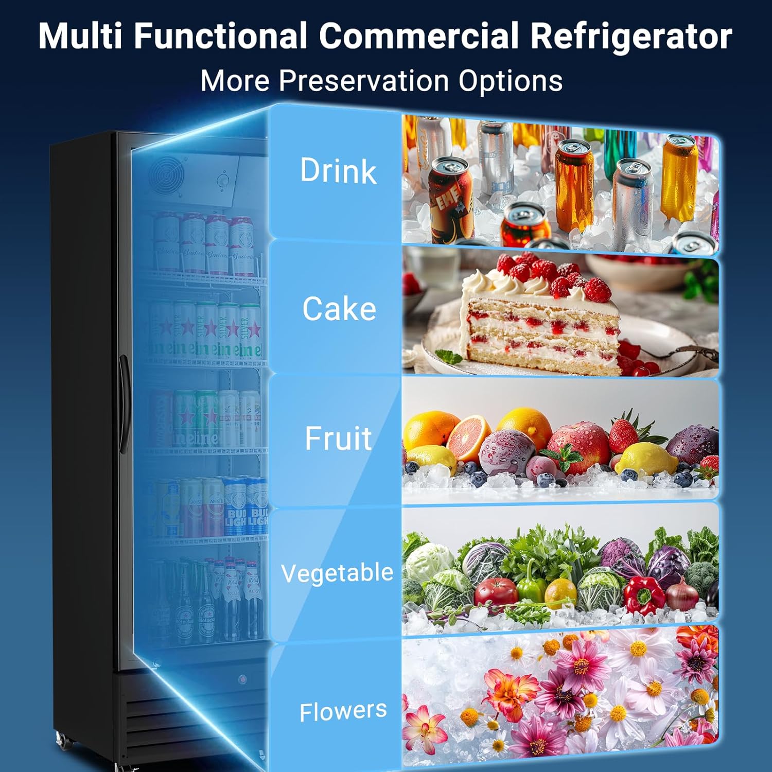 Commercial Glass Door Display Refrigerator,12.5 Cu.Ft Merchandiser Drink Refrigerator,Upright Commercial Bar Beverage Fridge,Display Drink Cooler with Soft LED Light