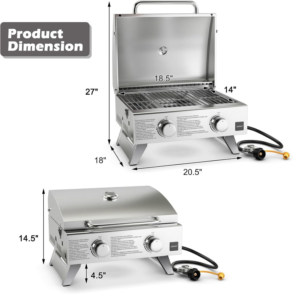 Propane Gas Grill 50,000 BTU, 4 Main Burners, 1 Side Burner, 2 Prep Tables, Stainless Steel Heavy-Duty BBQ Grill with 4 Wheels for Backyard Party Outdoor Cooking