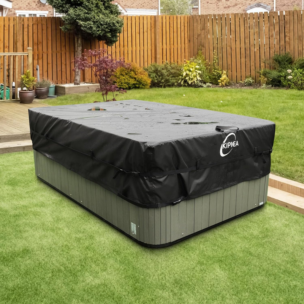 Kipiea Waterproof Square Hot Tub Cover Protector, Heavy Duty Polyester SPA Cover UV Protection Cover for Hot Tub (85" L x 85" W x 20" H)