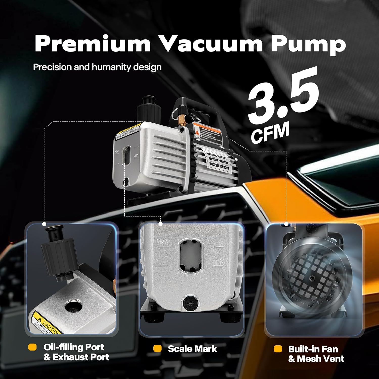110V 1/4 HP 3.5CFM Single Stage Rotary Vane Air Vacuum Pump and AC Manifold Gauge Set Kit with Thermometer for R134a R12 R22 R502 R410a HVAC Air Conditioning Refrigeration Recharging Red