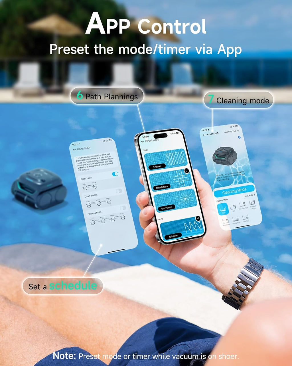 Cordless Robotic Pool Cleaner, Automatic Pool Vacumm with 180mins Runtime, App Control, Wall and Waterline Cleaning, Dual Filtration, for Inground Pools up to 2152 Sq.ft