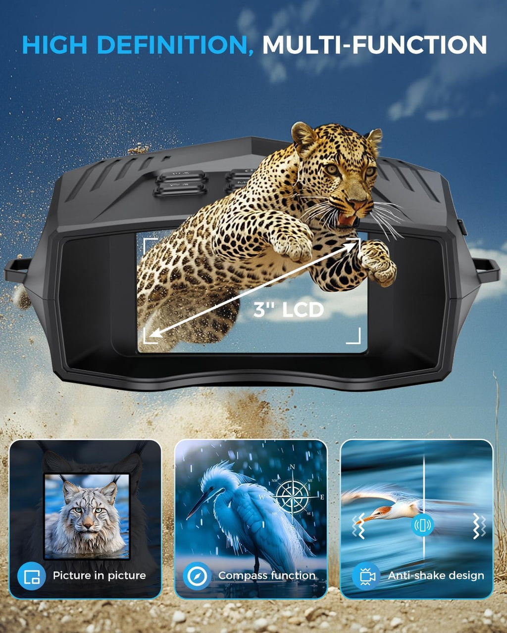 Night Vision Goggles - 5K Night Vision Binoculars for Adults, 5000mAh Rechargeable Infrared Binoculars with 3'' Large Screen, 10X Digital Zoom External Flashlight for Camping