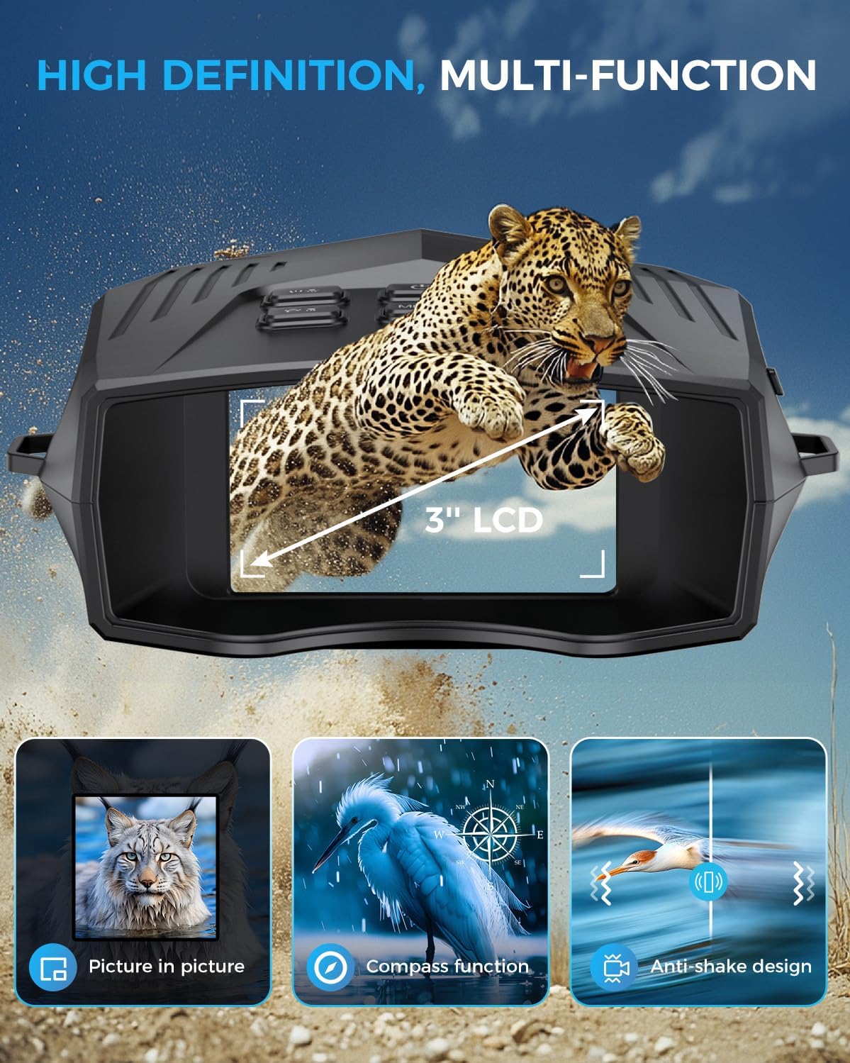 Night Vision Goggles - 5K Night Vision Binoculars for Adults, 5000mAh Rechargeable Infrared Binoculars with 3'' Large Screen, 10X Digital Zoom External Flashlight for Camping