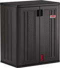 Suncast Commercial Heavy-Duty 9 Cubic Ft. Resin Storage Cabinet with Lockable Handles, Adjustable Metal-Reinforced Shelves for Garage or Workspace, Black, Made in The USA