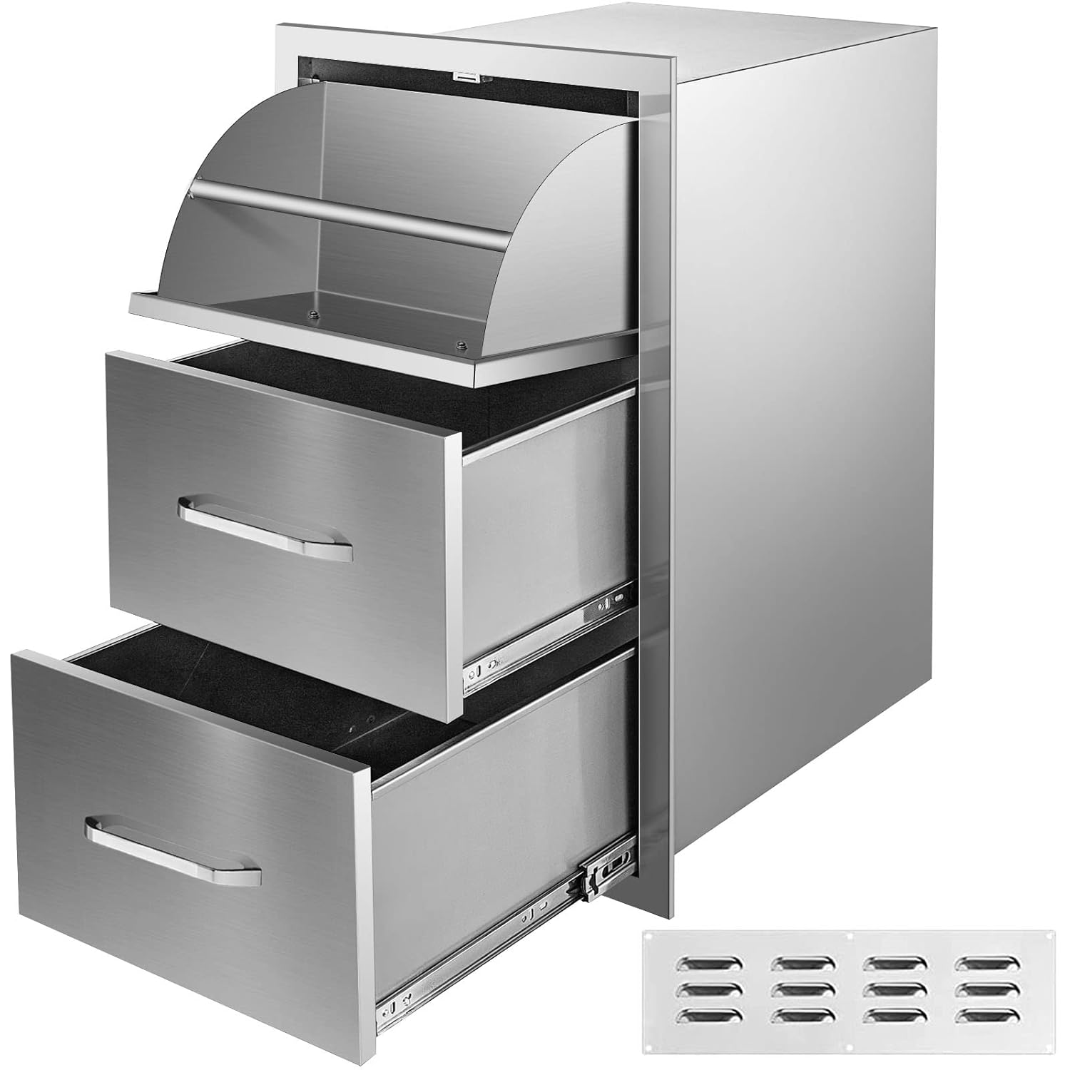 14x20.3 Inch Outdoor Kitchen Drawers Stainless Steel, Flush Mount Triple Drawers, 14W x 20.3H x 23D Inch, with Stainless Steel Handle, BBQ Drawers for Outdoor Kitchens or BBQ Island