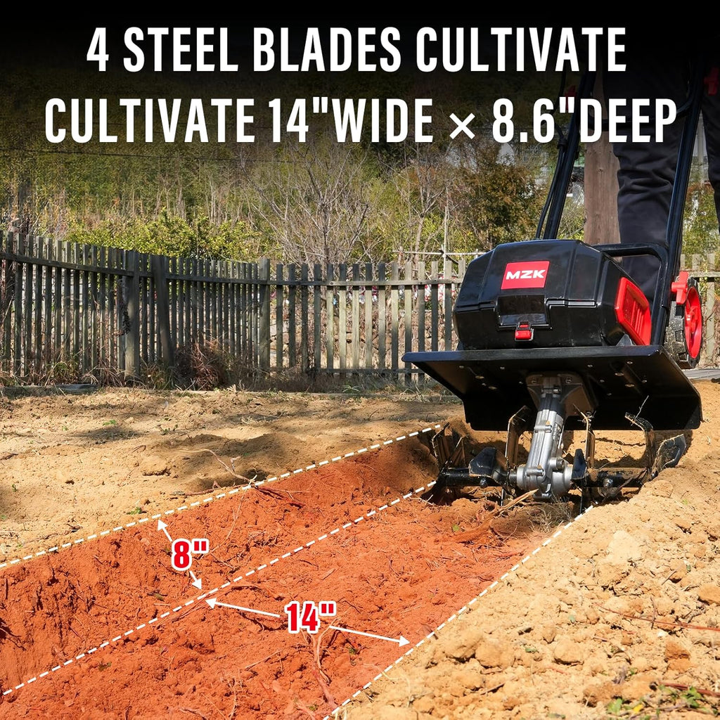 12-inch Cordless Garden Tiller, 12In Width and 8.6In Depth Garden Rototiller,Battery Powered Garden Cultivator for Lawn/Gardening/Soil Cultivation(2 * 4.0Ah Battery&Charger Included