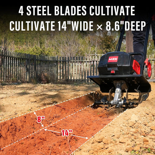 12-inch Cordless Garden Tiller, 12In Width and 8.6In Depth Garden Rototiller,Battery Powered Garden Cultivator for Lawn/Gardening/Soil Cultivation(2 * 4.0Ah Battery&Charger Included