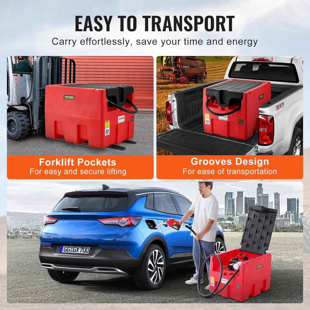 Portable Diesel & Gasoline Tank, 48 Gallon, 10.6GPM Flow Rate, Diesel Fuel Tank with 12V Electric Transfer Pump, 13.1ft Hose, Auto Fueling Nozzle, Transfer Tank for Easy Fuel Transportation, Red