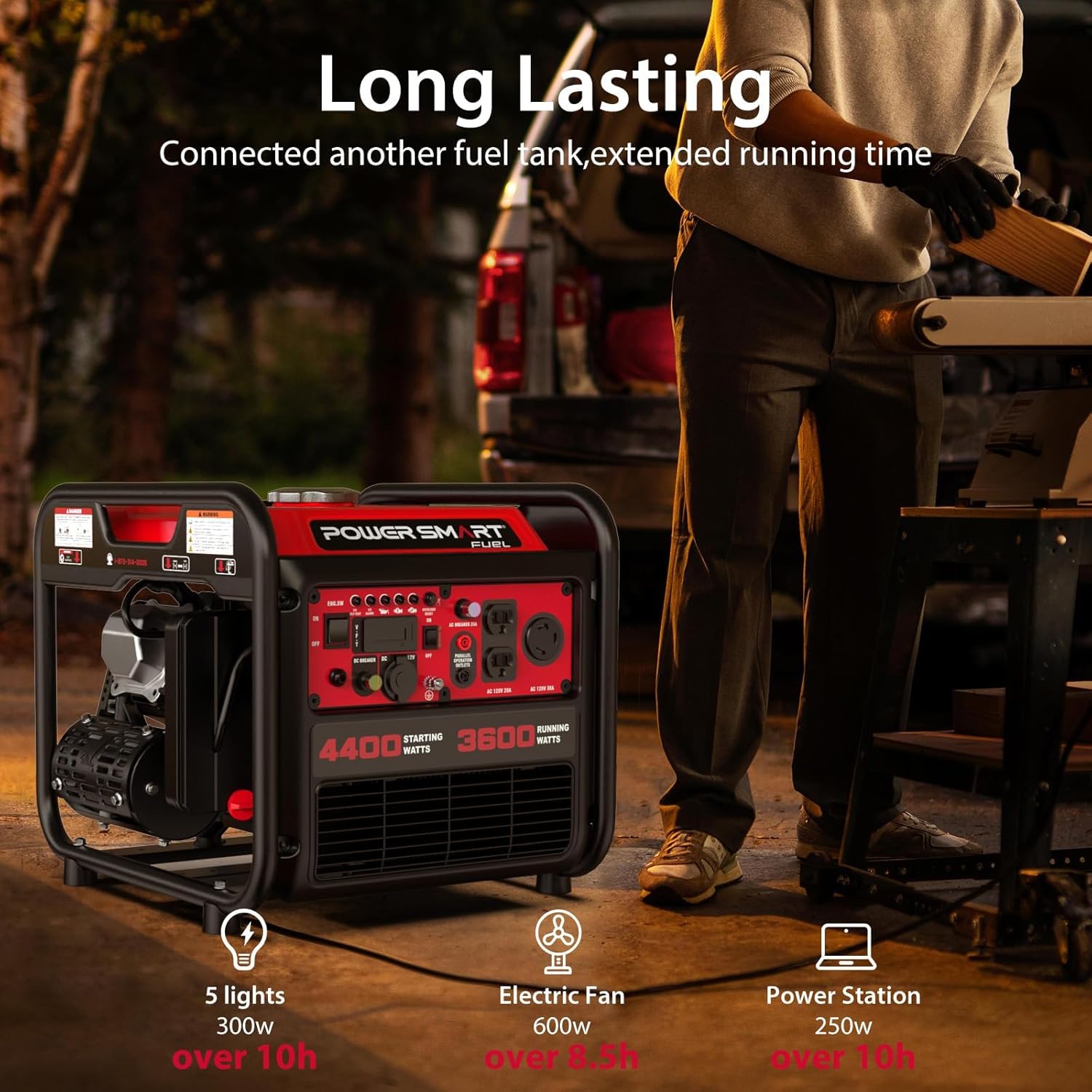 4400W Gas Powered Open Frame Inverter Generator, Portable Generator for Home Use, Jobsit, RV Ready with 30A Outlet, Recoil Start