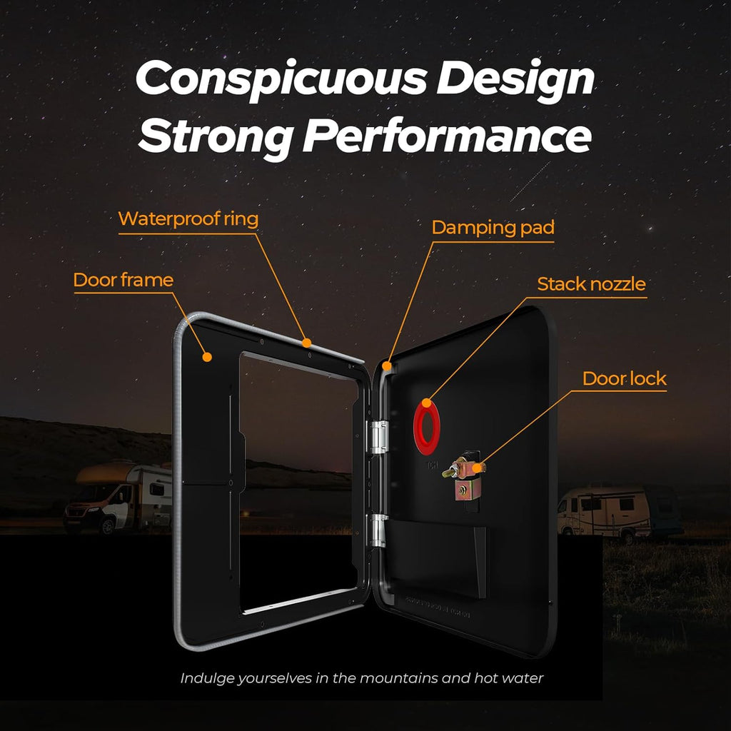 18 x 18 Inches Black Door kit - This Only for KINGRVER RV Tankless Water Heaters without Door, Water Heater not Included, Galvanized Steel