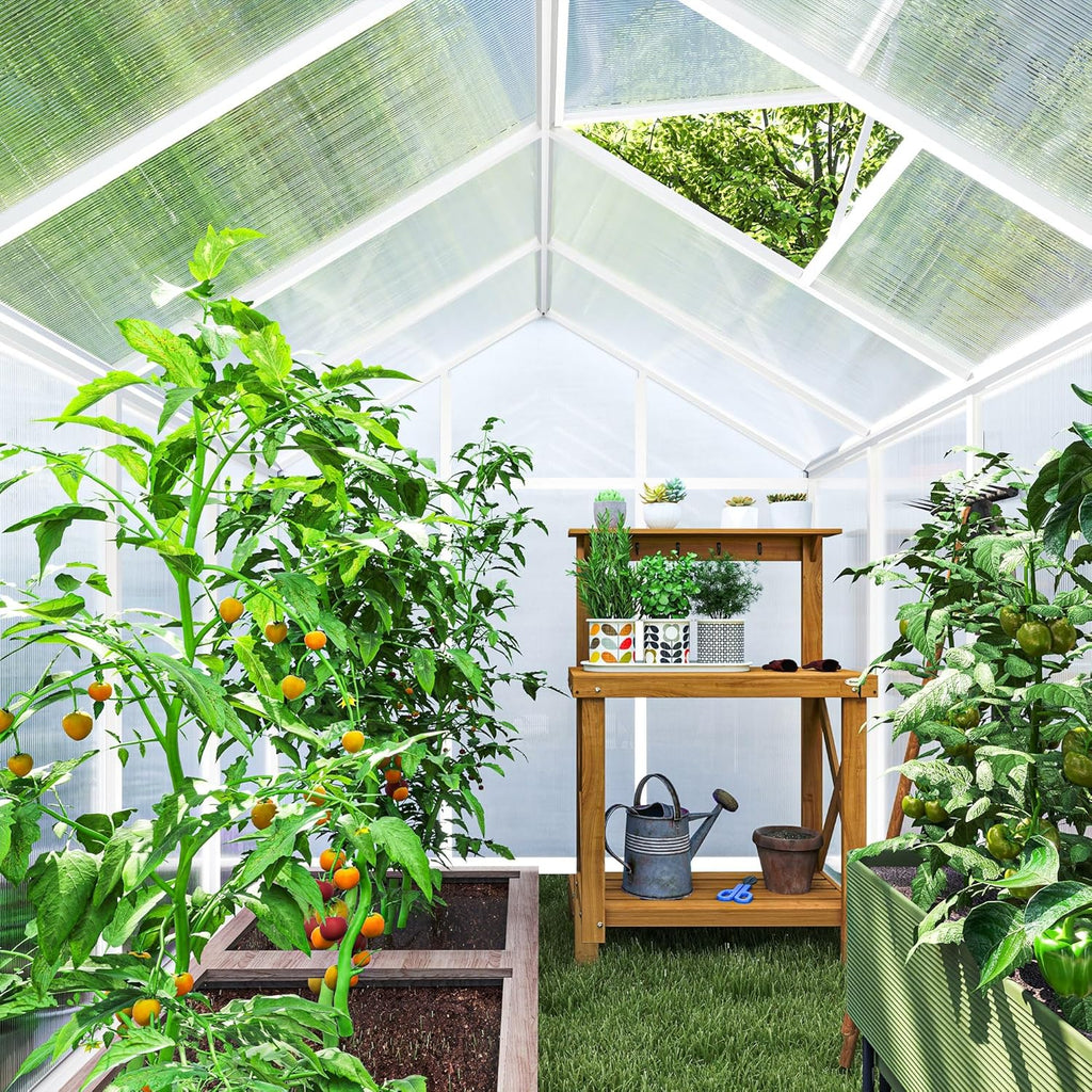 6' x 8' x 6.4' Polycarbonate Greenhouse, Aluminum Walk-in Green House Kit Garden, Plants Grow with Rain Gutter and Roof Vent